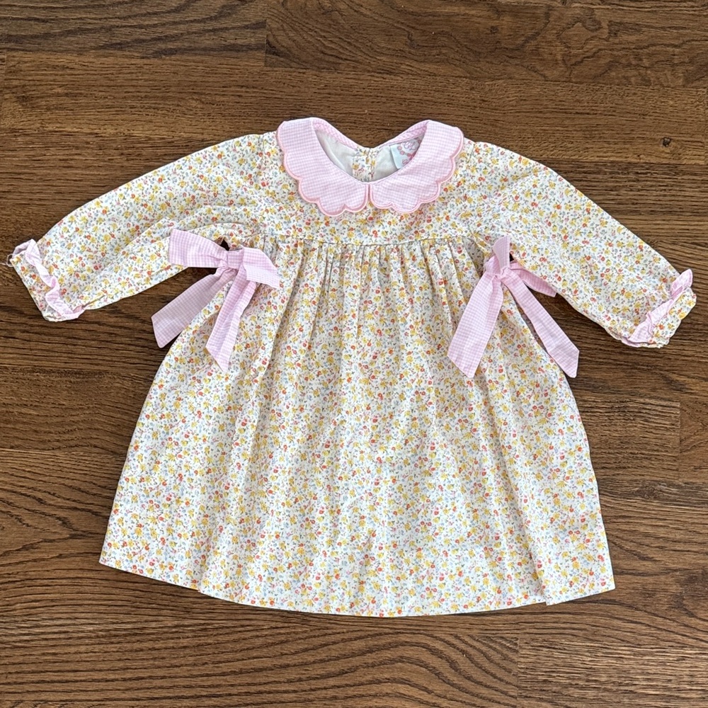 Beautiful Cecil And Lou Floral Dress with Scalloped Gingham Collar And Side Bows